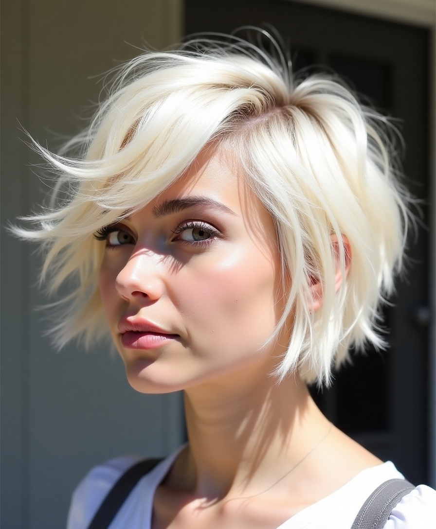 Bold, transformative asymmetrical choppy bob
