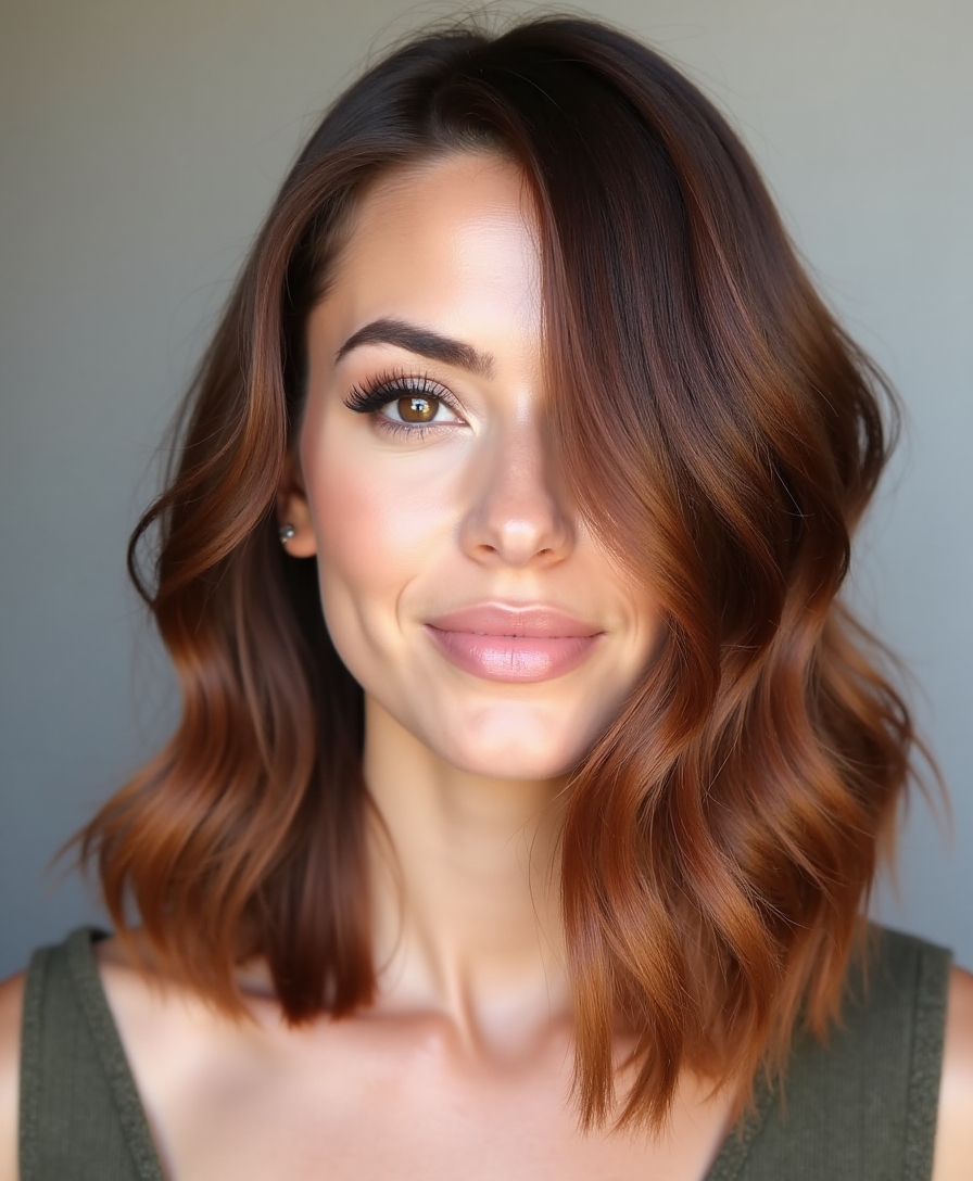 balanced side parted long bob
