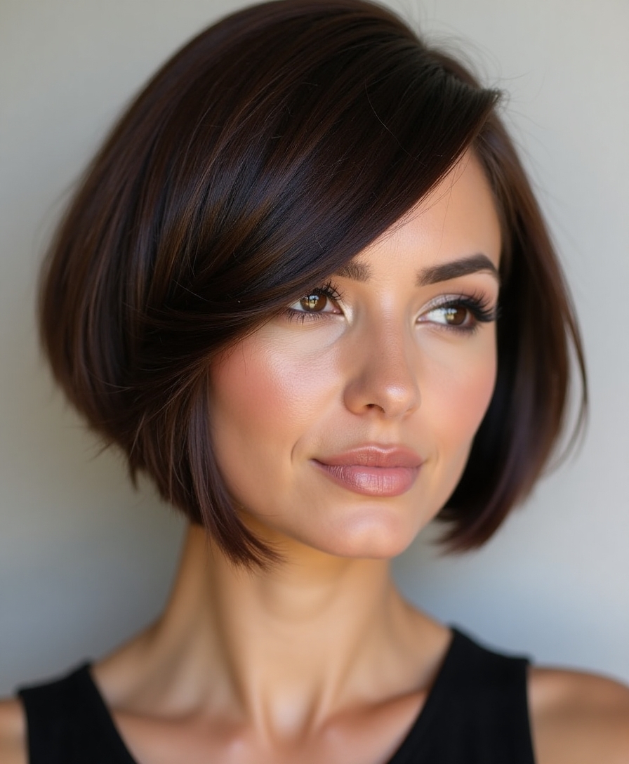 bangs enhance angled bob