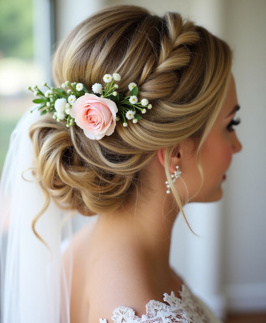 Flowers in bridal hair