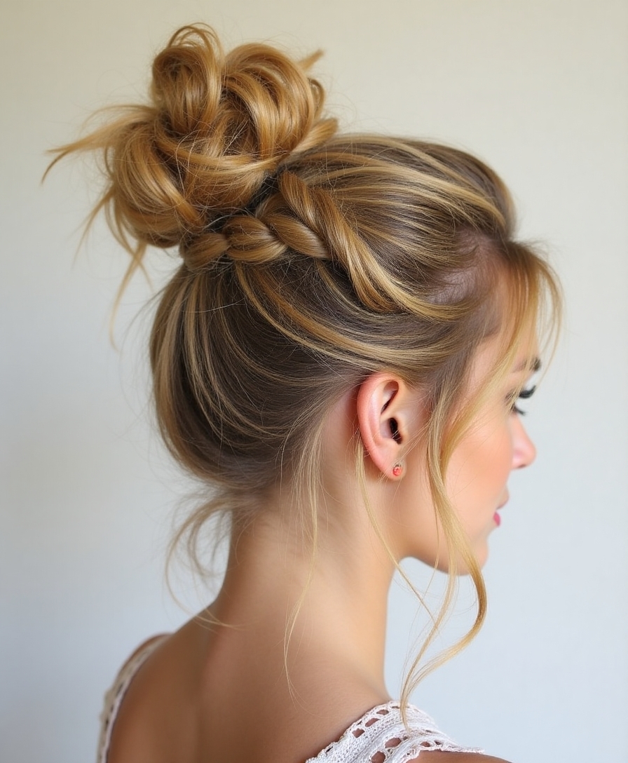 Boho braided messy bun