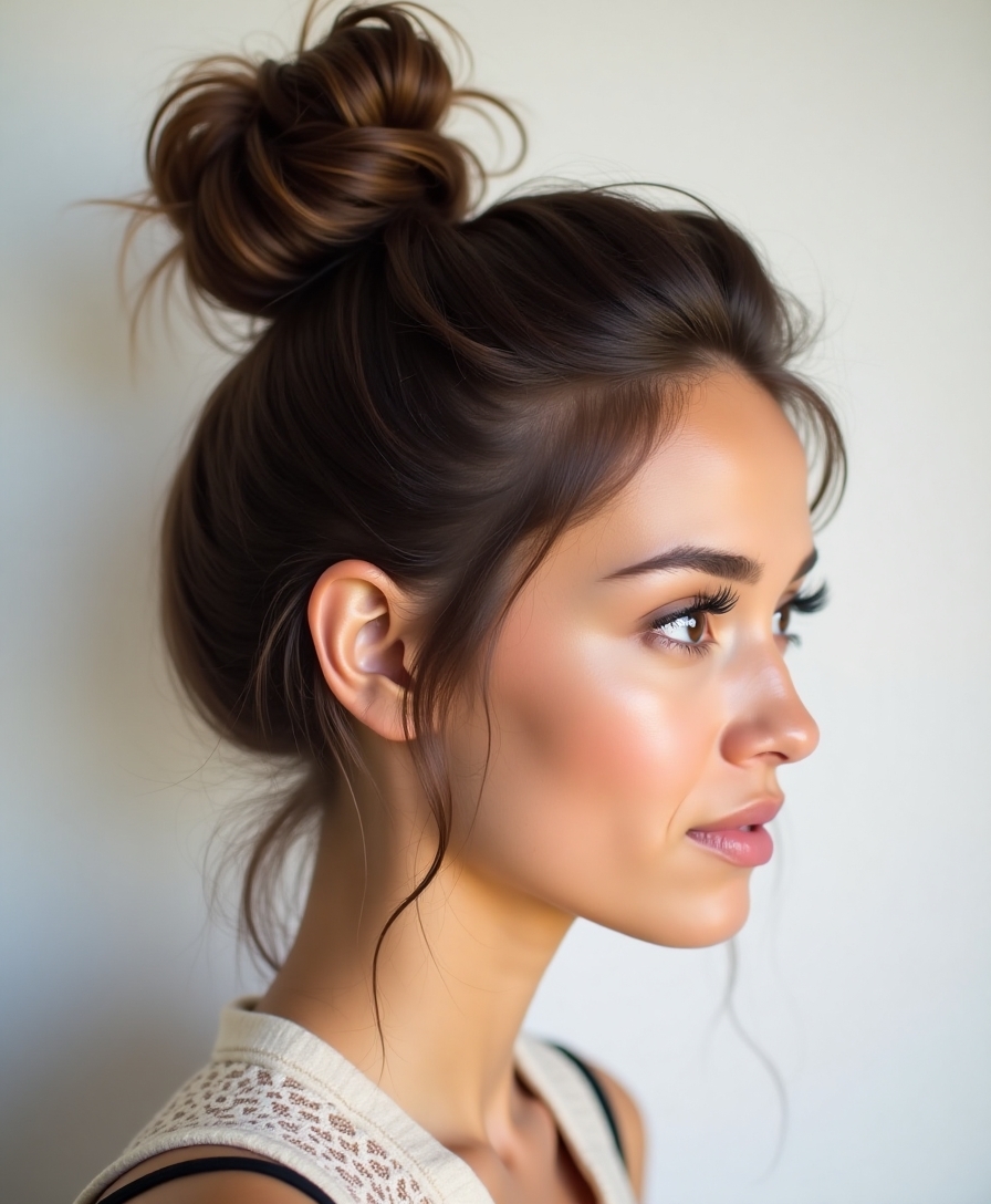 Top knot messy bun