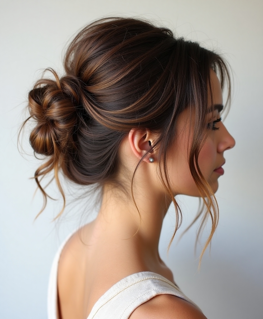 Side-swept messy bun