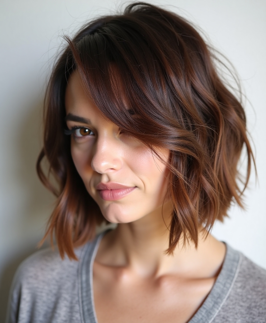 Choppy bob with side-swept fringe
