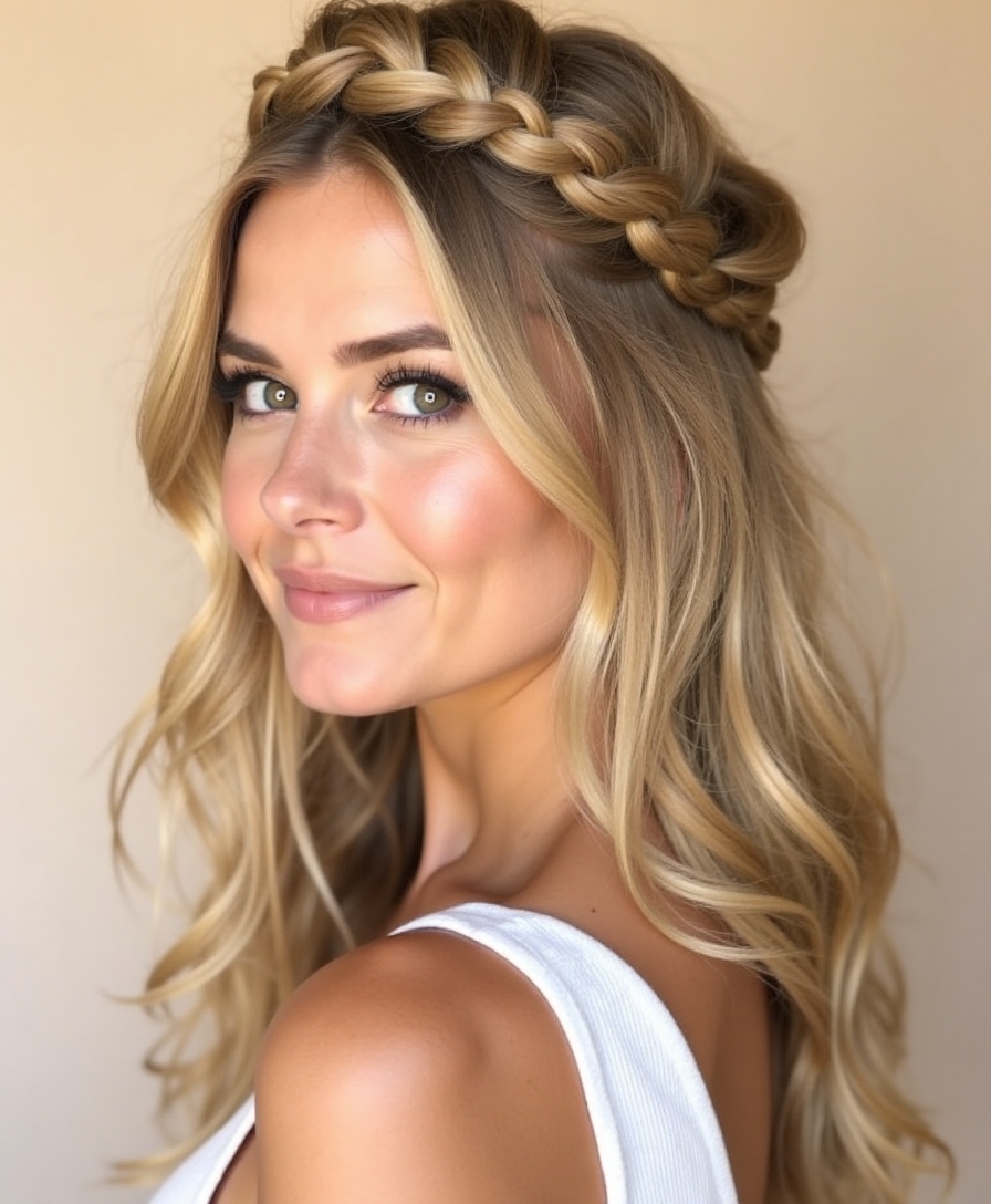Half-up crown braid