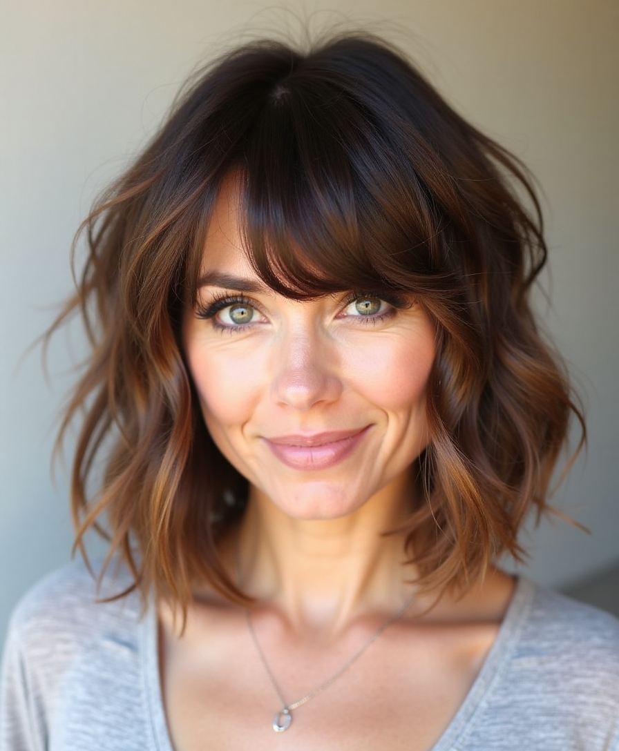 A choppy medium-length shag with face-framing layers
