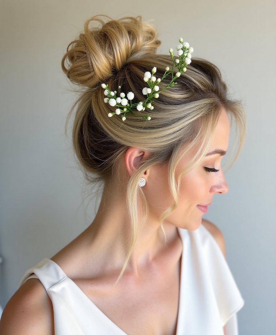 Floral messy bun