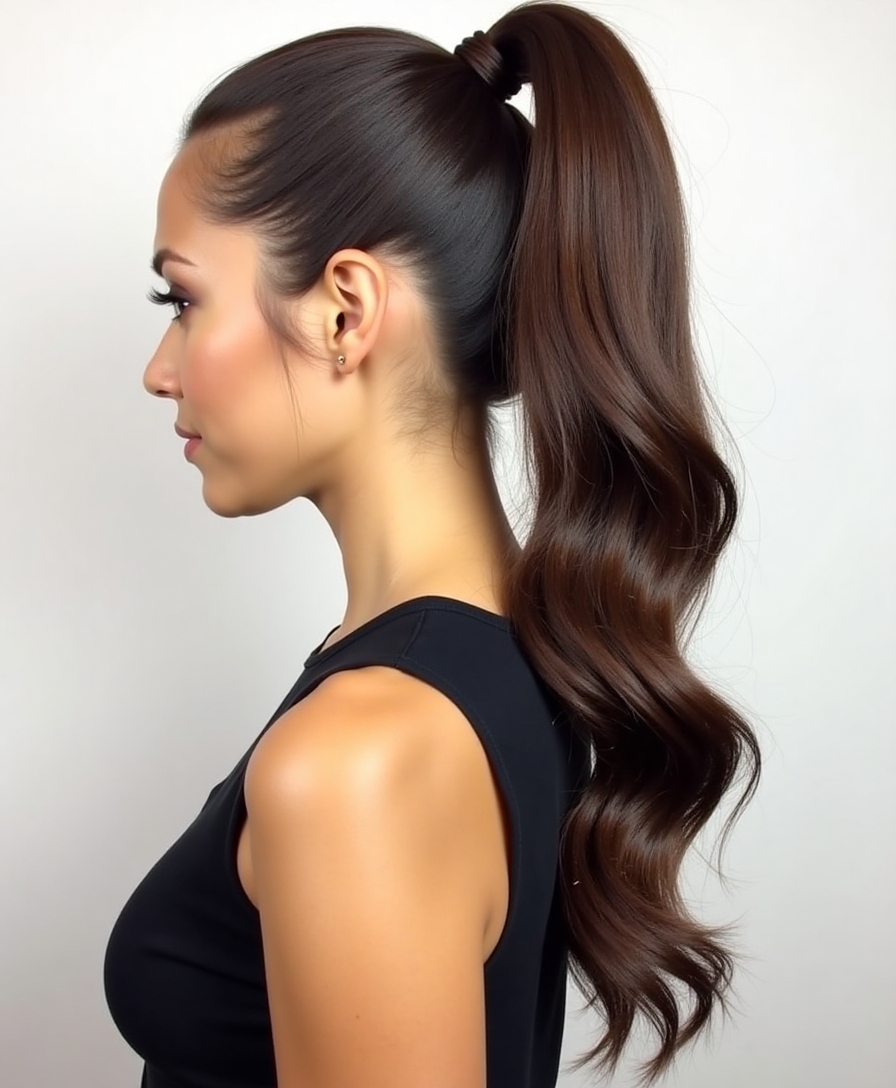 high ponytail with flair