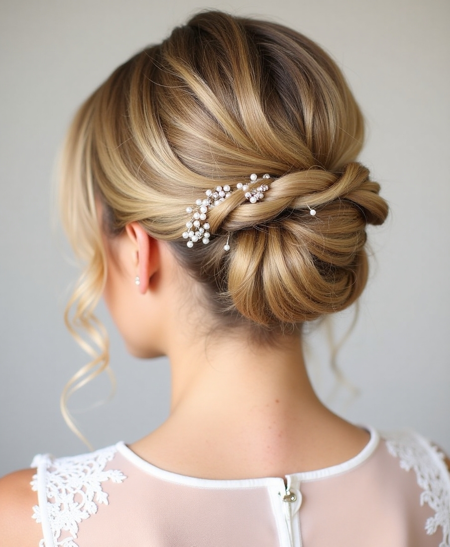 Touching up bridal hair at the reception