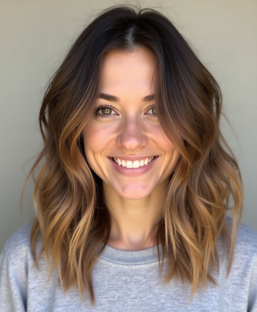 shaggy mid length layered hairstyle