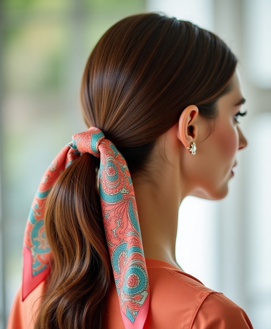 A silk scarf ponytail upgrade