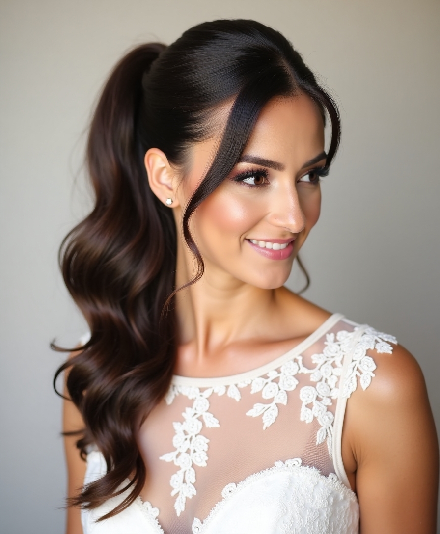 Sleek bridal ponytail