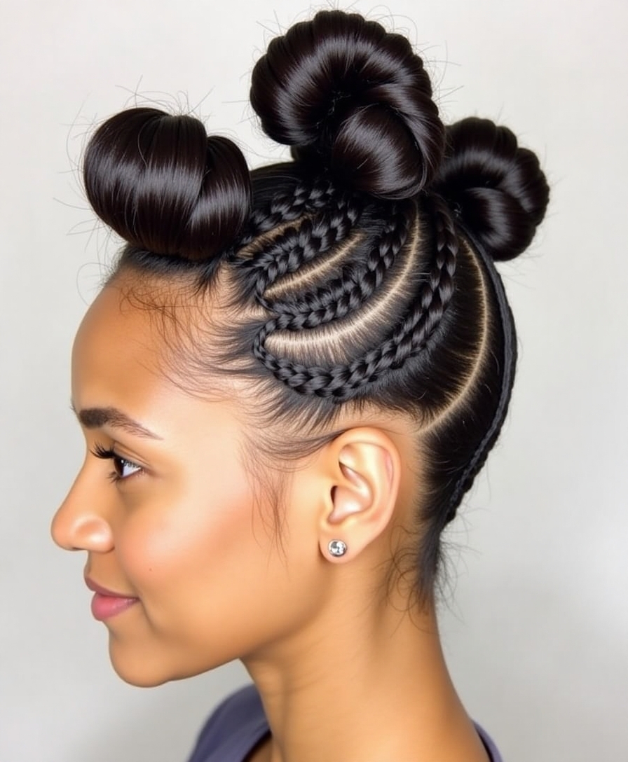 Space buns with braids