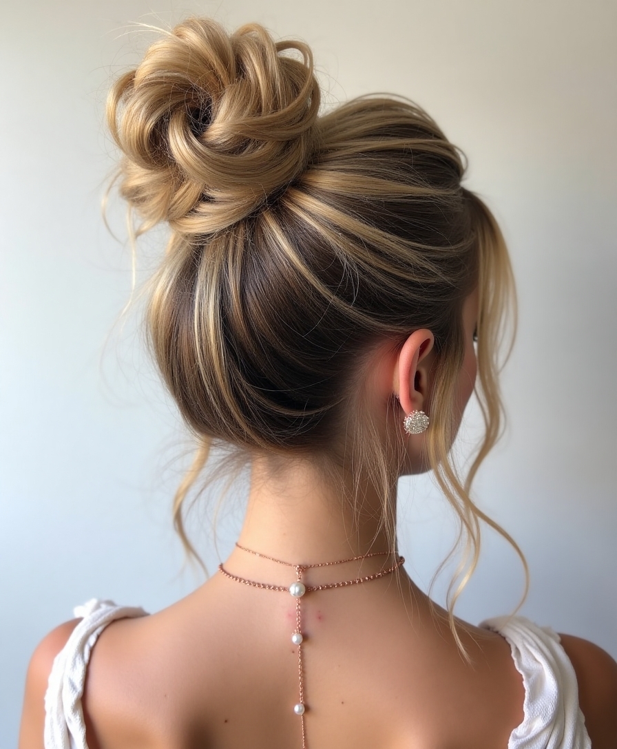 Messy bun with accessories