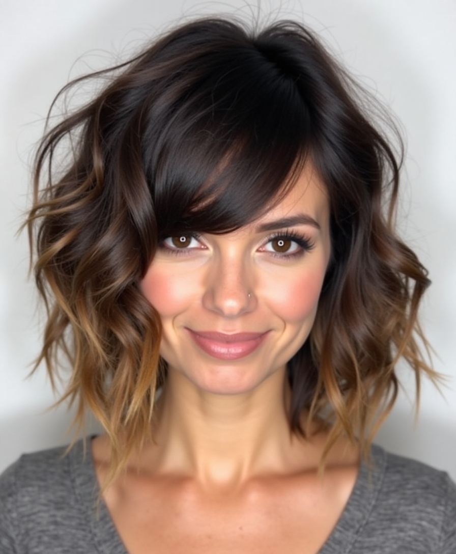 Textured choppy bob with bangs