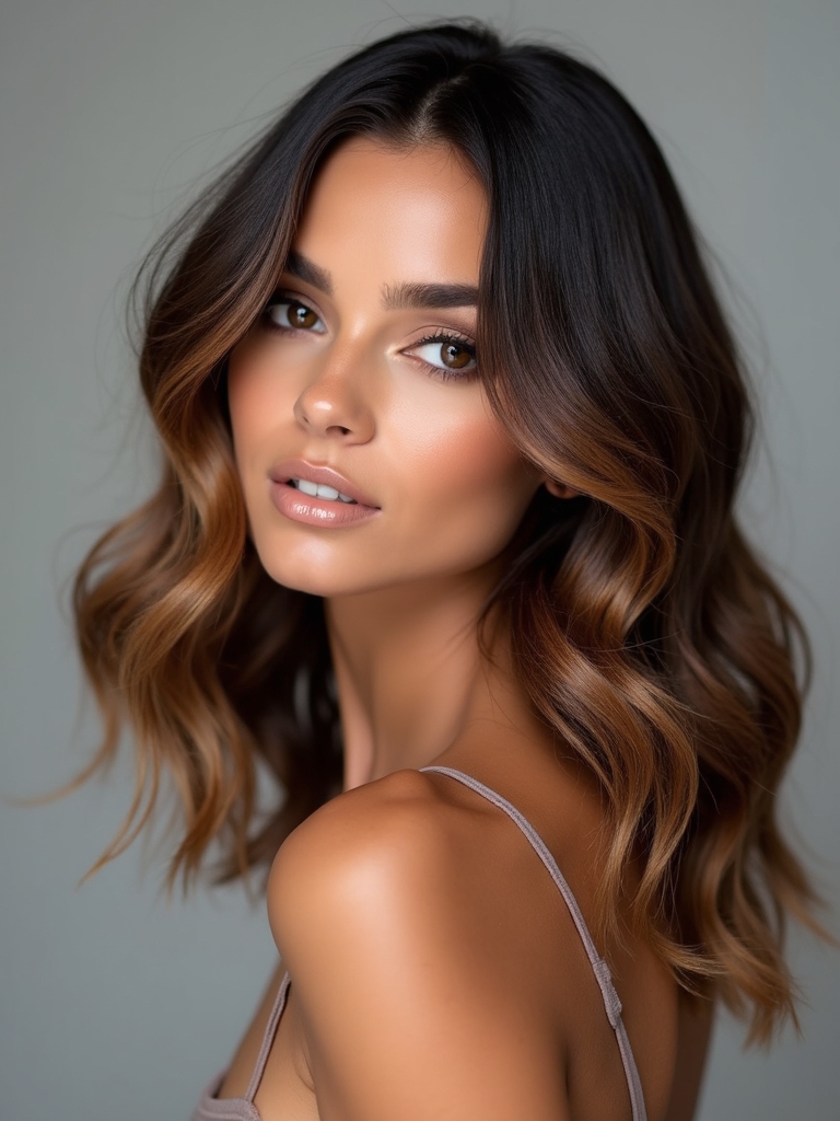 caramel highlights enhance brunette hair