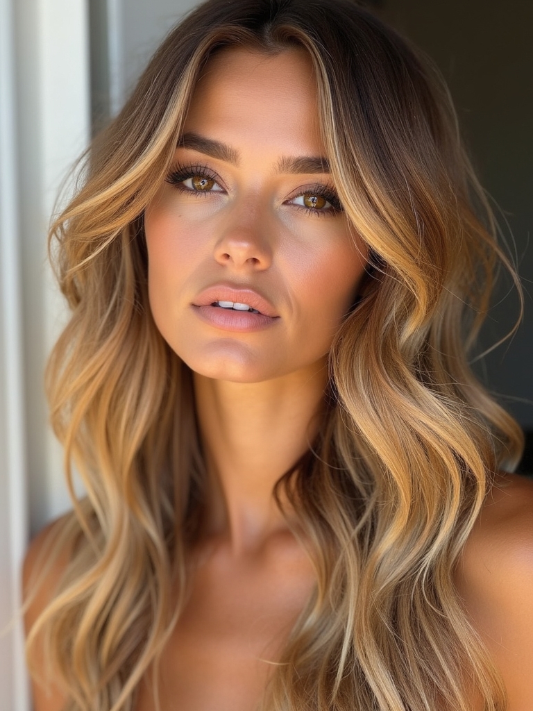 dimensional caramel blonde highlights
