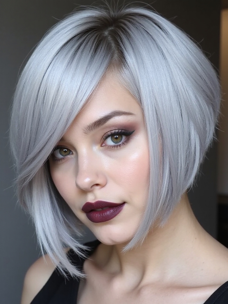 Asymmetrical gray bob