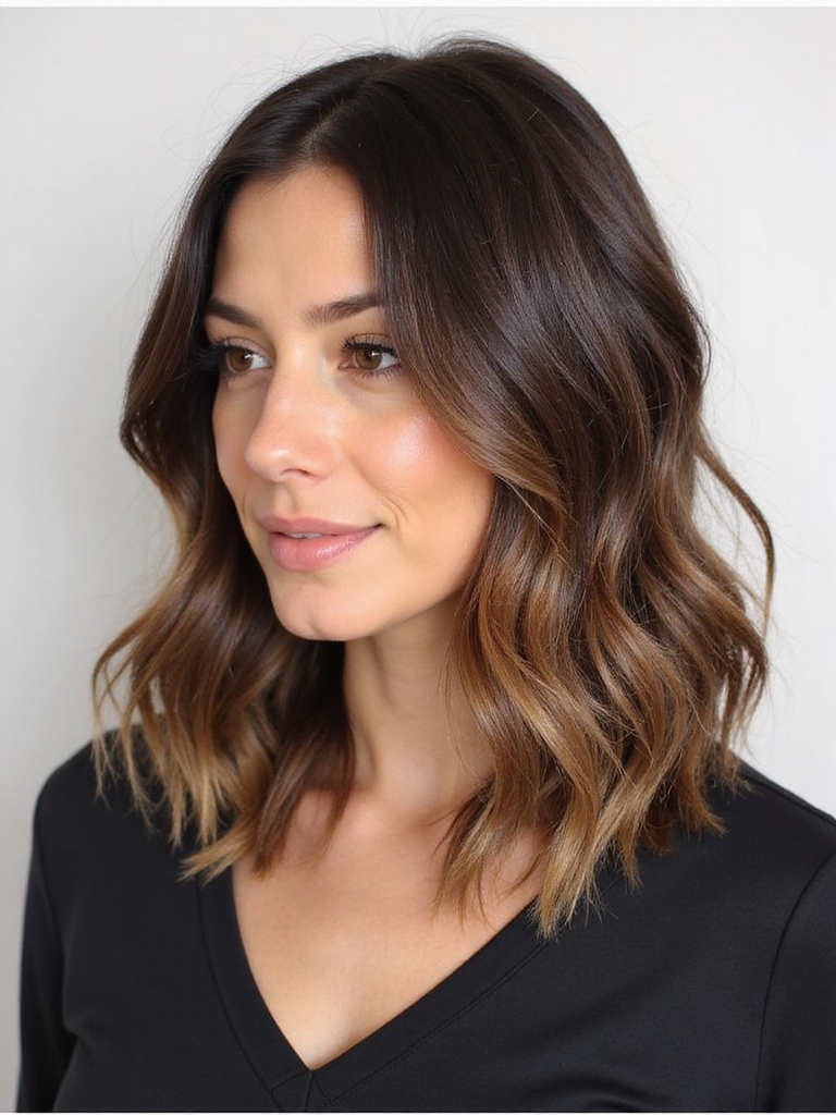 medium length brunette hair highlights