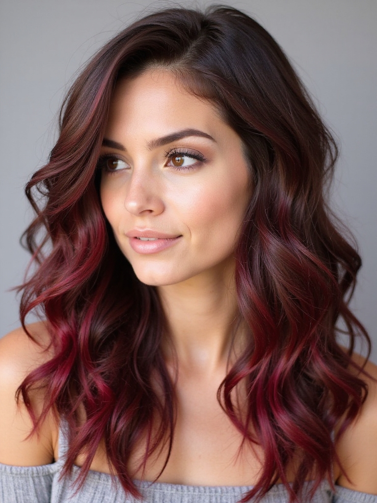 vibrant crimson hair streaks