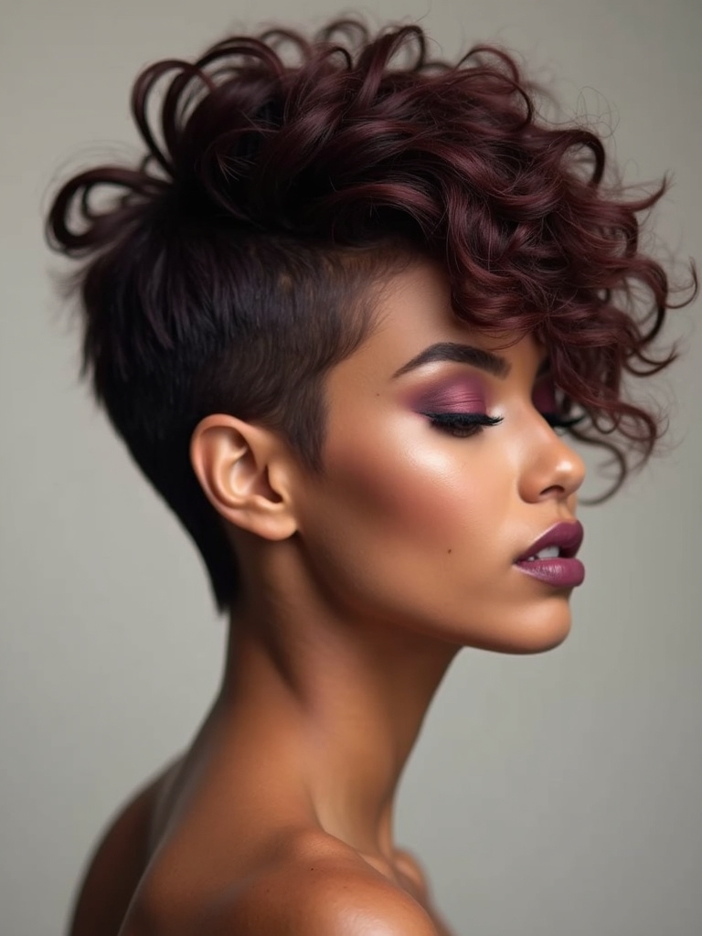 asymmetrical curly pixie drama