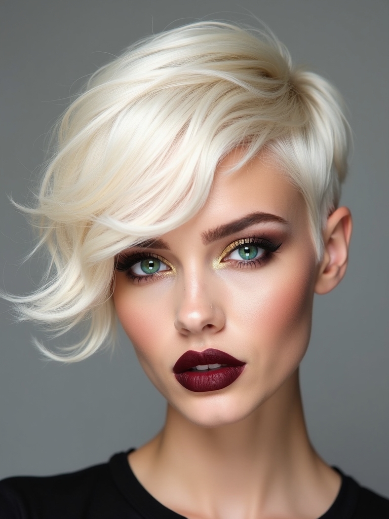 asymmetrical side swept textured pixie