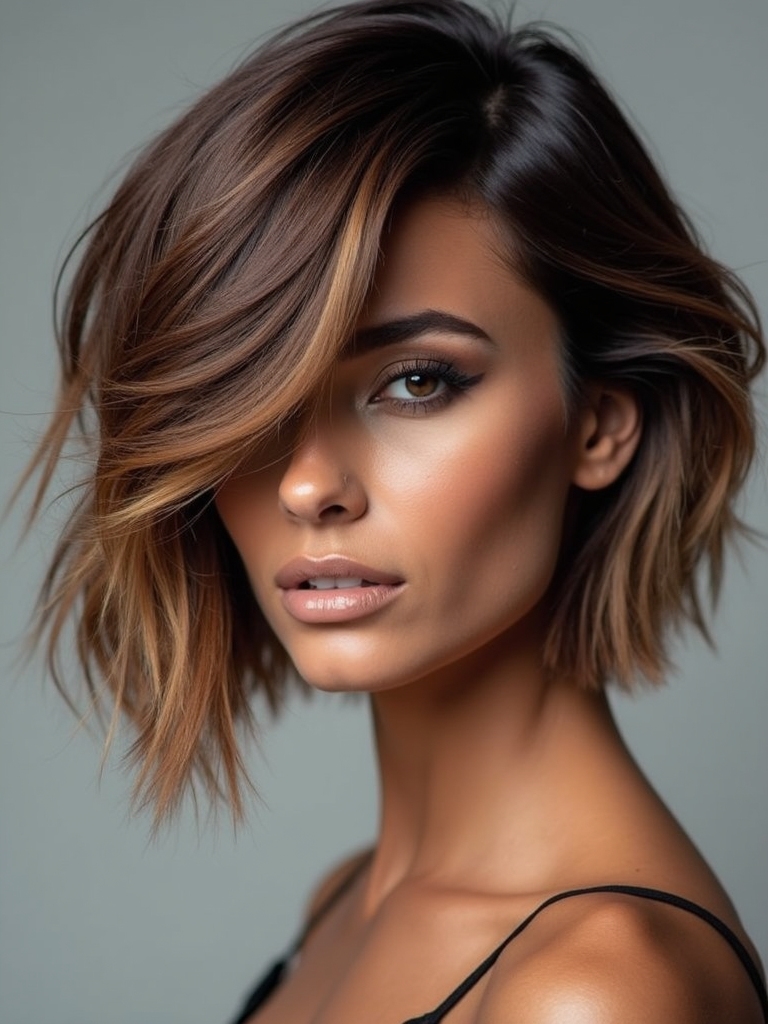 asymmetrical stacked bob with sweep