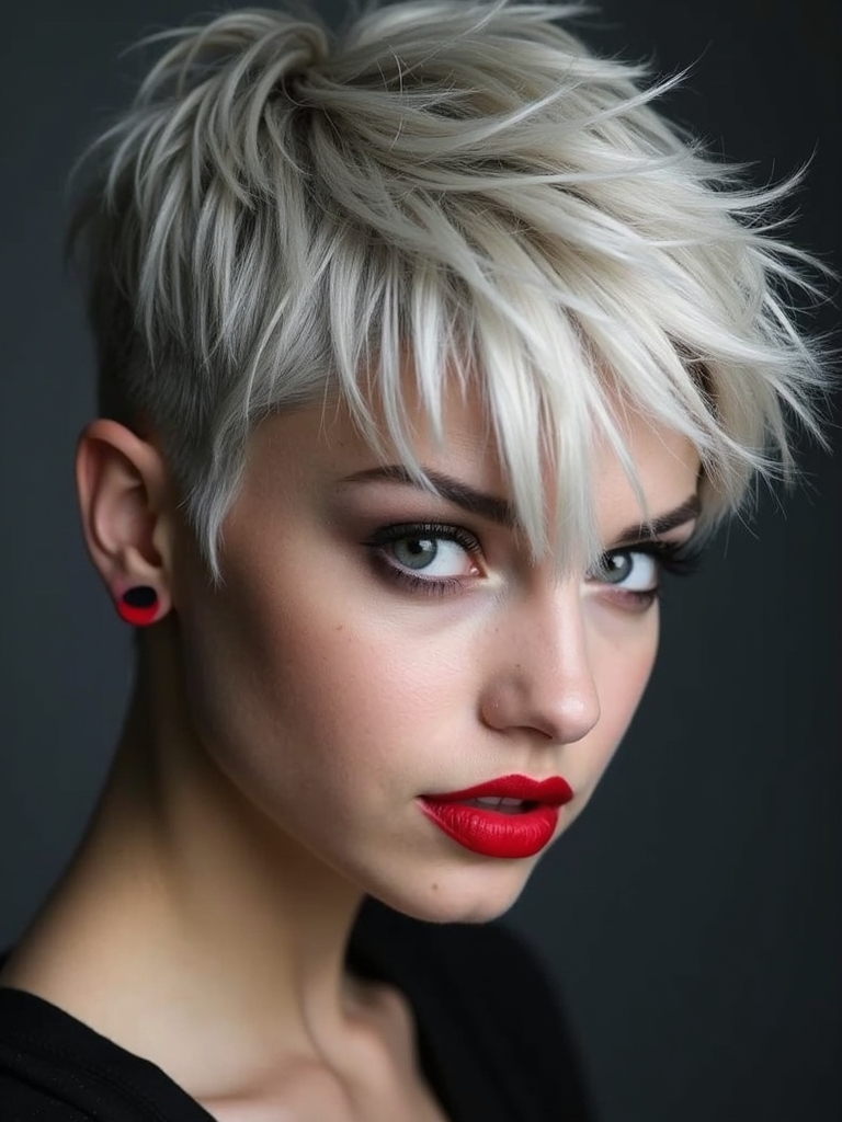 asymmetrical textured pixie cut