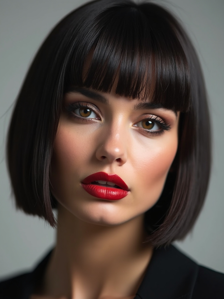 Blunt chin-length glossy bob