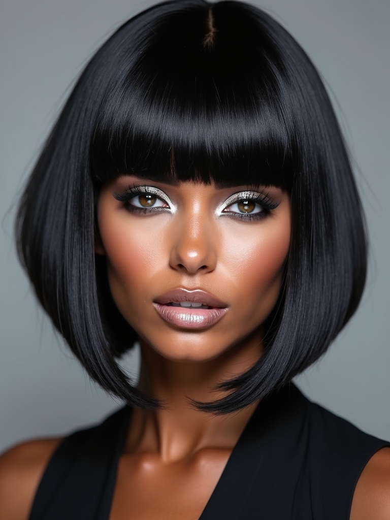 Glossy blunt chin-length bob