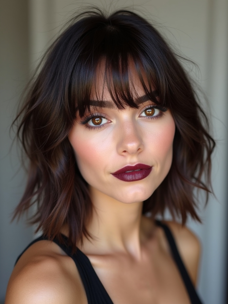 blunt jaw length bob fringe