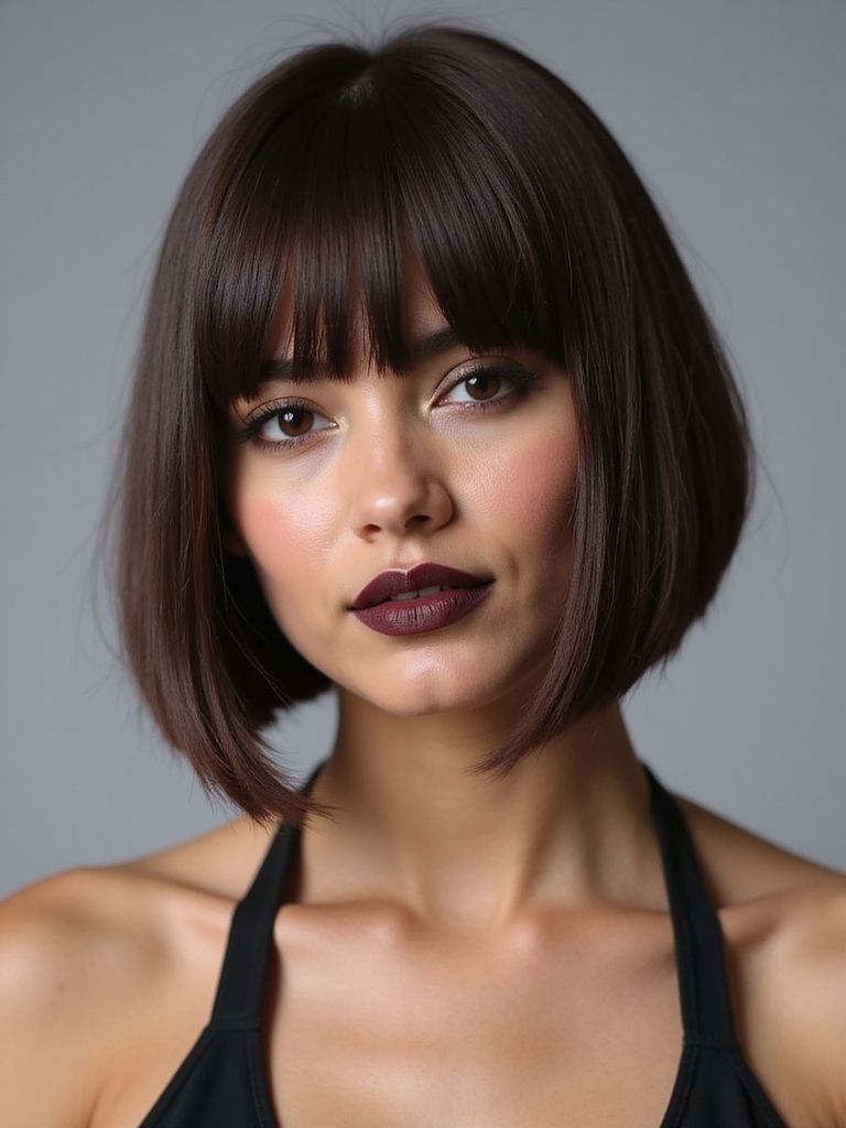 Blunt one-length bob cut to the jaw