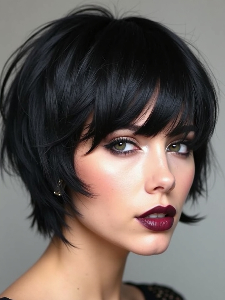 blunt micro bangs choppy crop