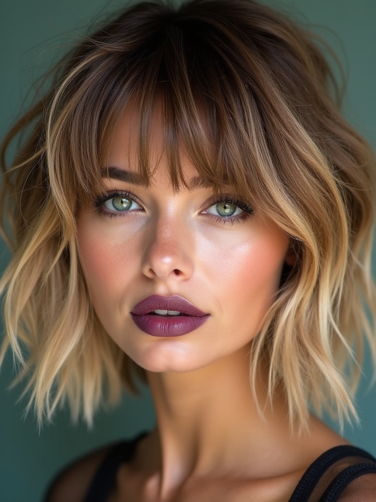 Shag bob with bottleneck bangs
