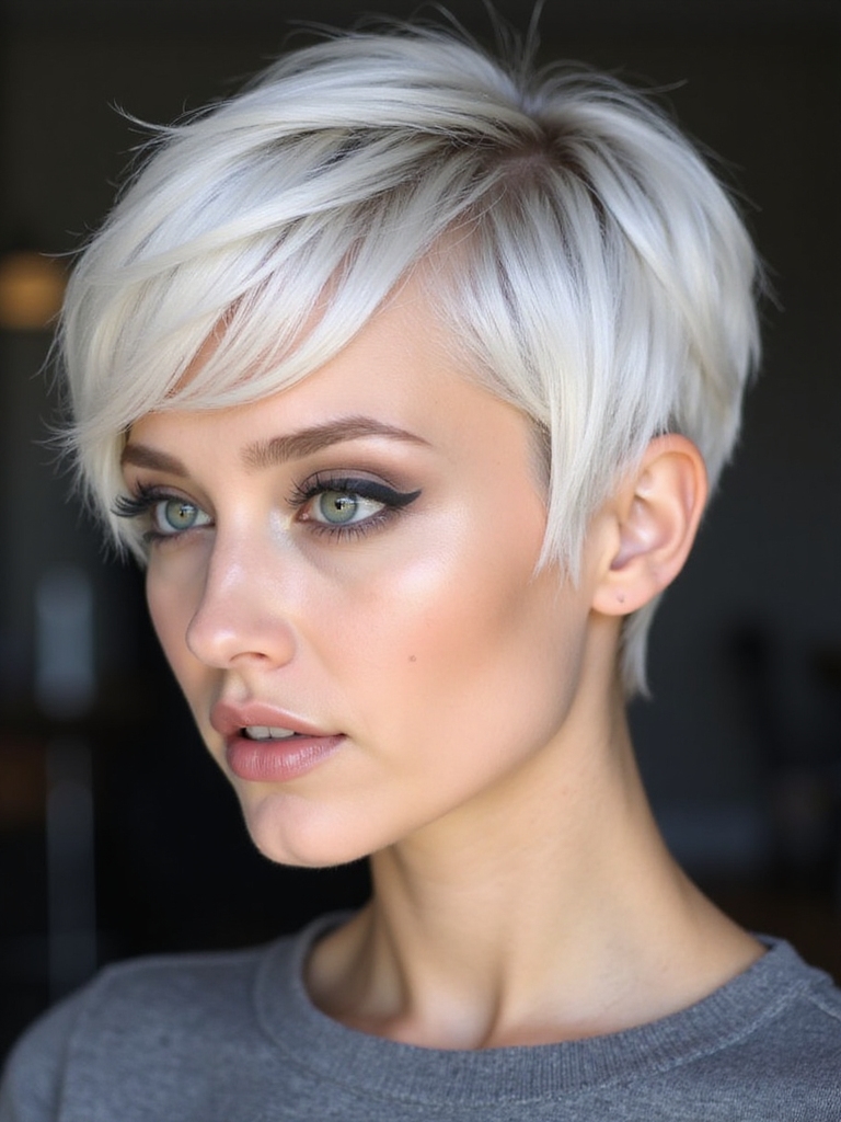 Side-swept feathered pixie