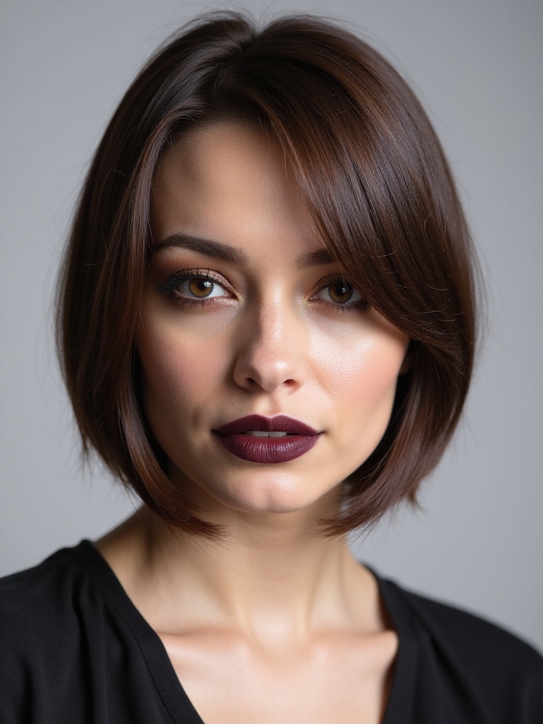 Chin-length blunt bob framing the jaw
