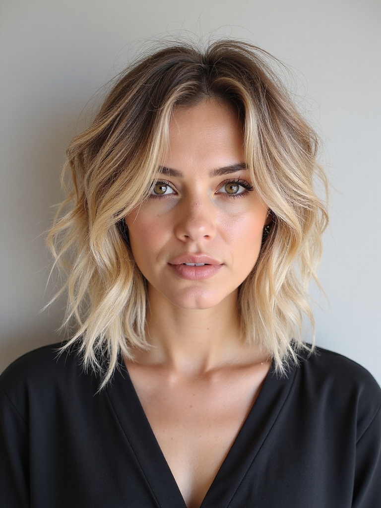 Choppy, textured shaggy bob with movement
