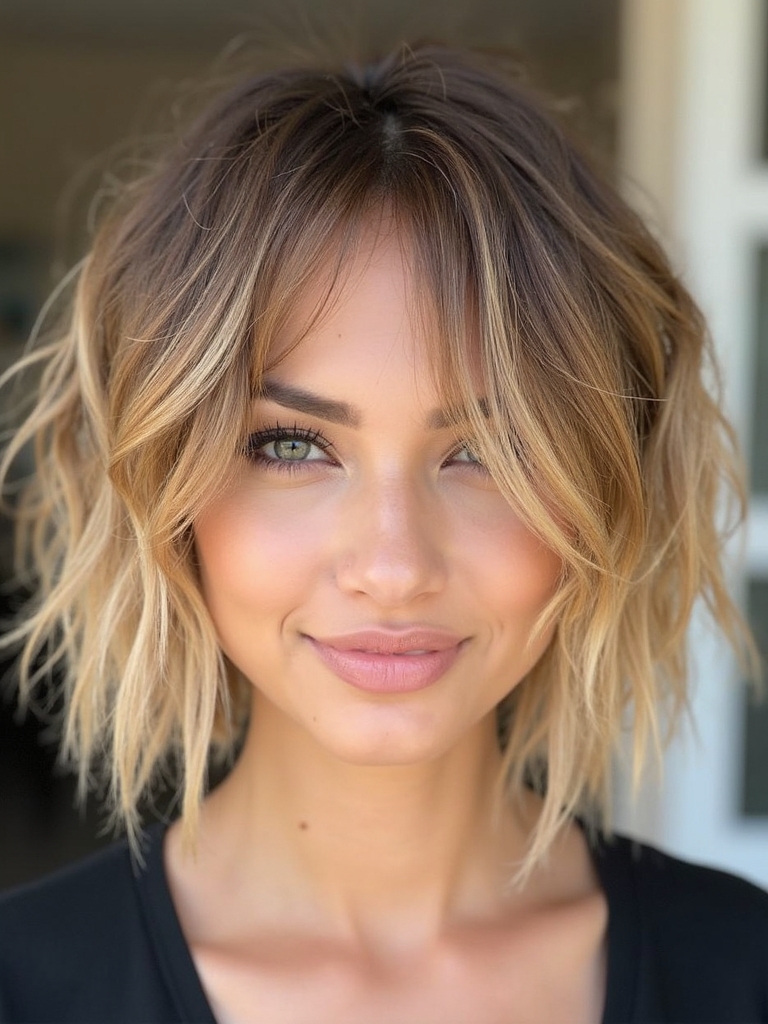 Choppy textured bob shag with an air-dry finish