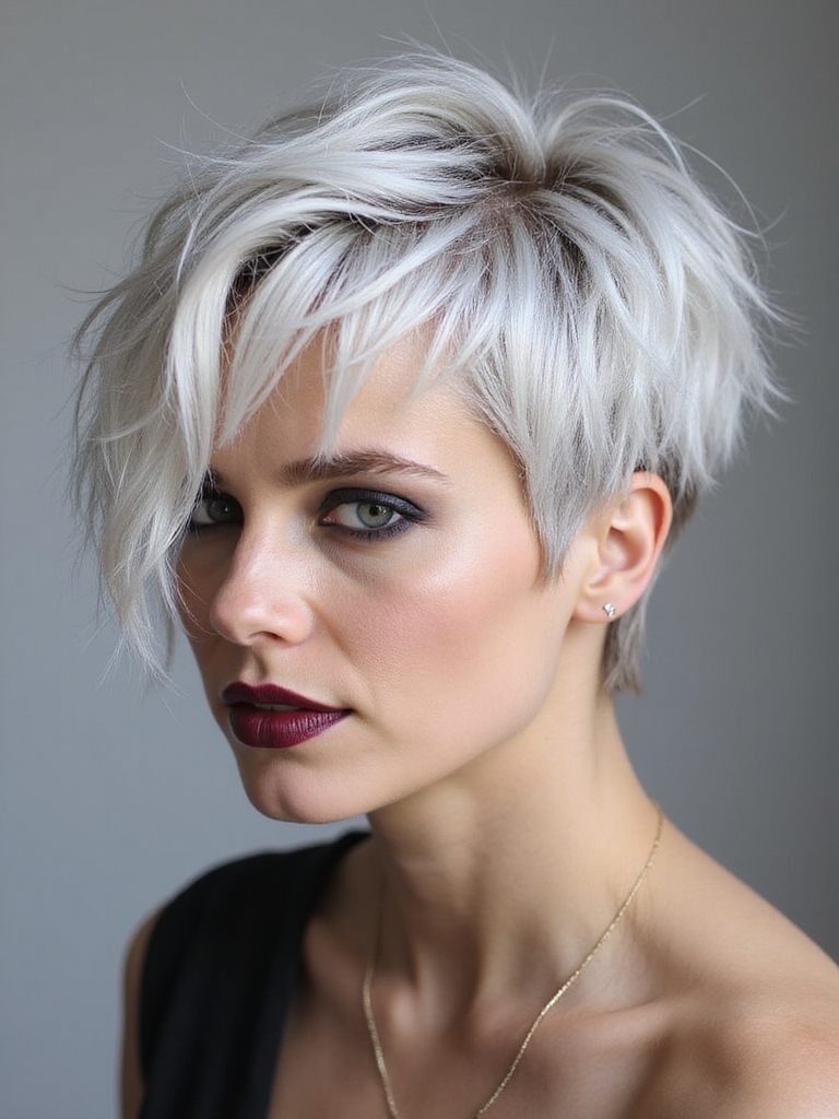 Choppy textured tousled pixie shag