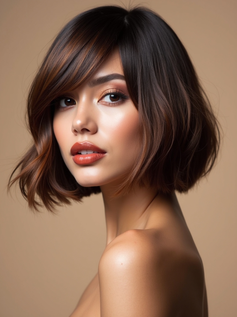 chunky highlights versus glossy brunette