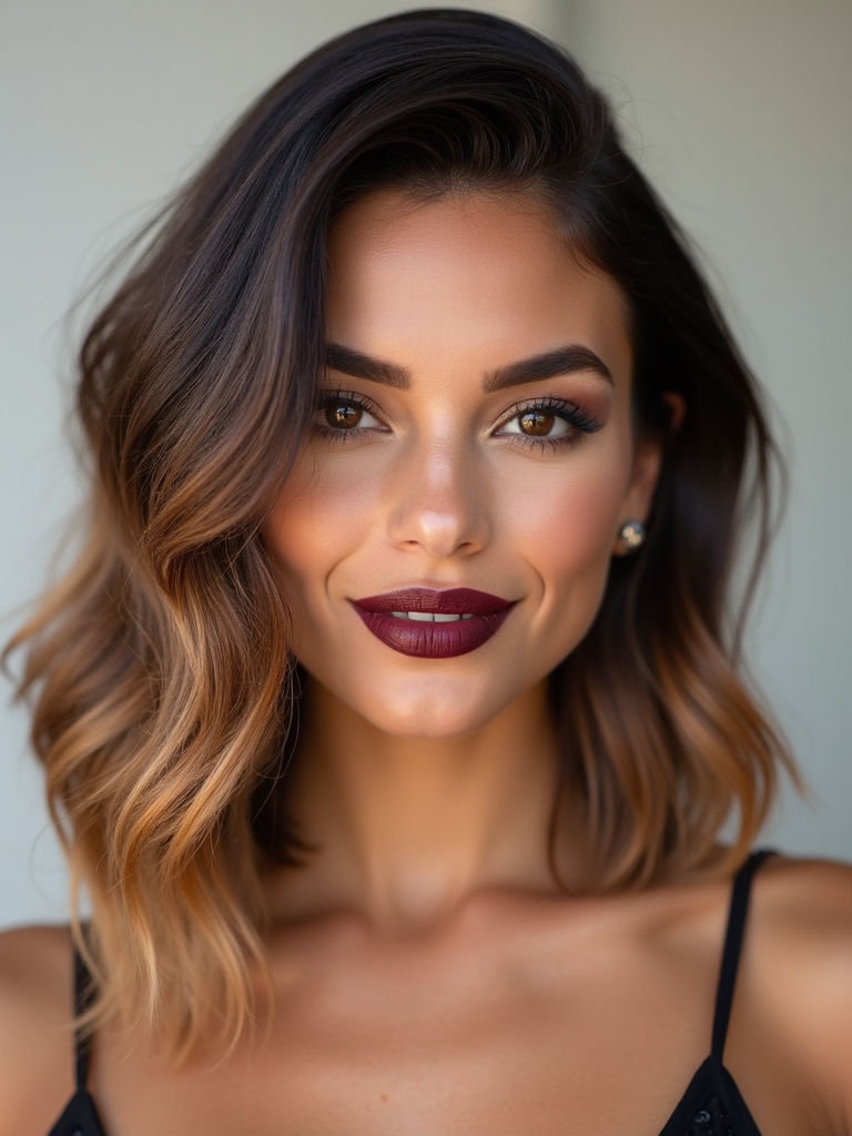 Collarbone-length sleek layered lob