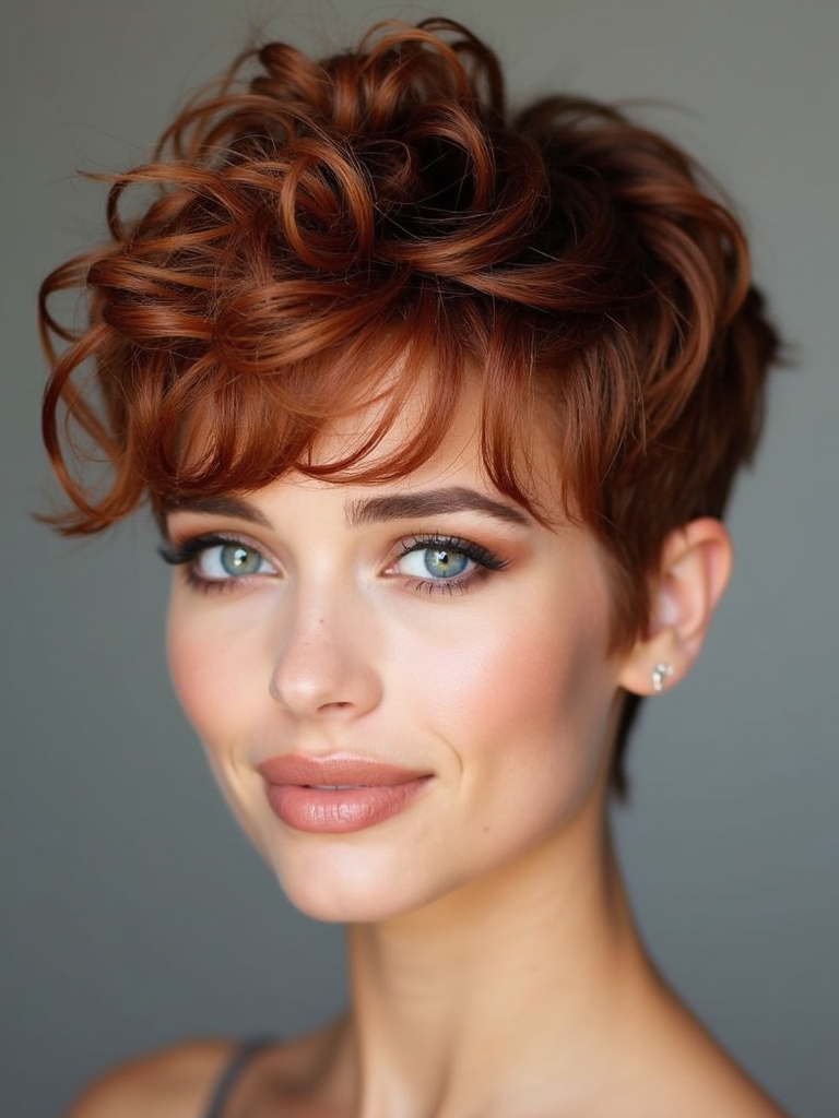 curly pixie with bangs