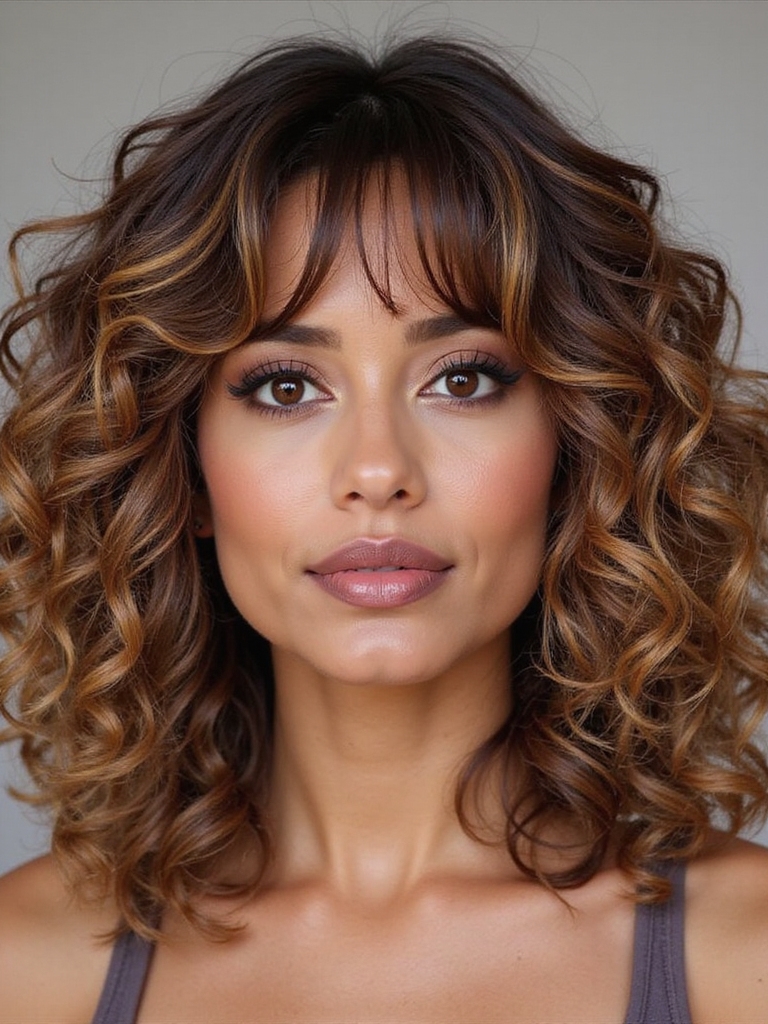 curtain bangs curly shag