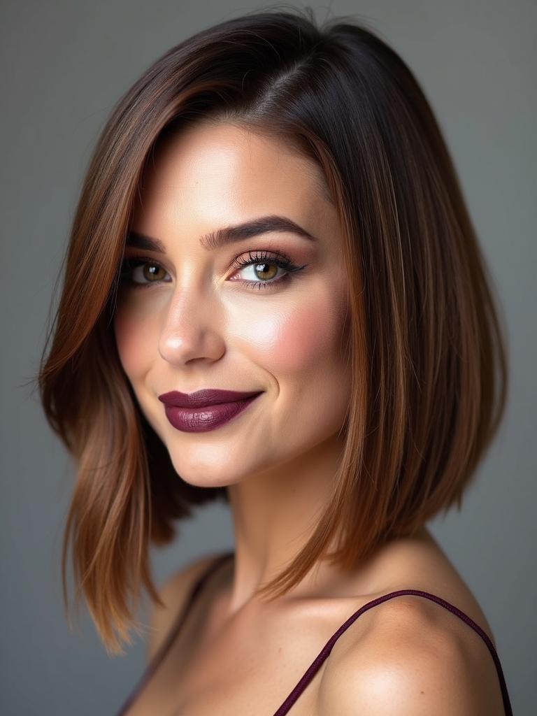 Deep side-parted lifted bob