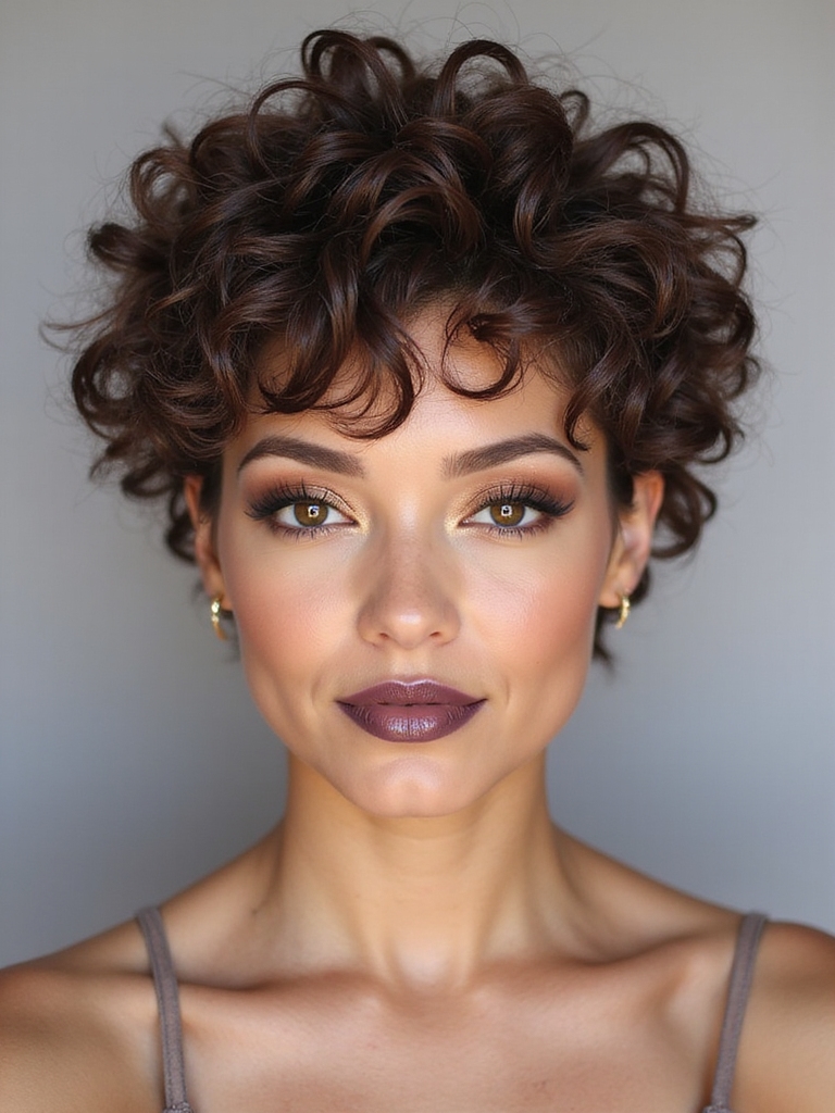 Curly layered pixie
