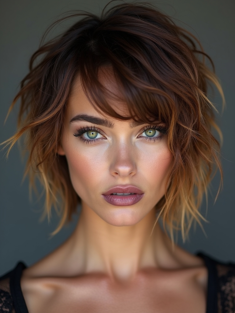 Short shaggy mullet with micro bangs