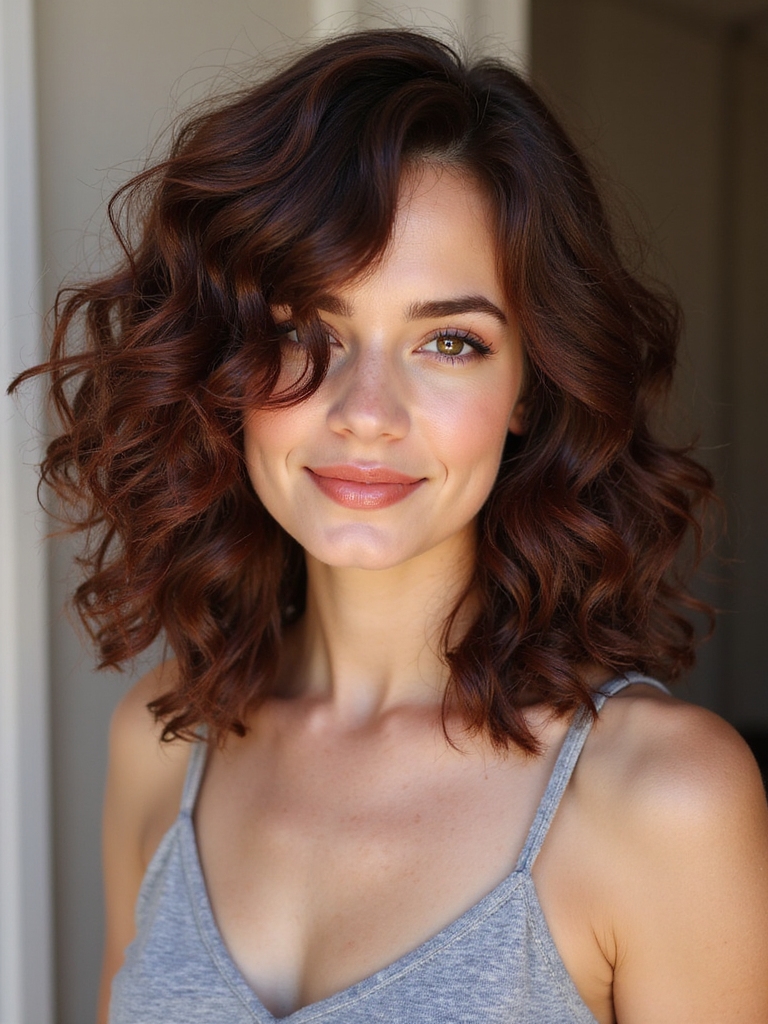 embracing natural layered curly shag