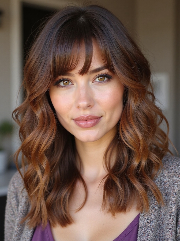 Face-framing layers wispy fringe