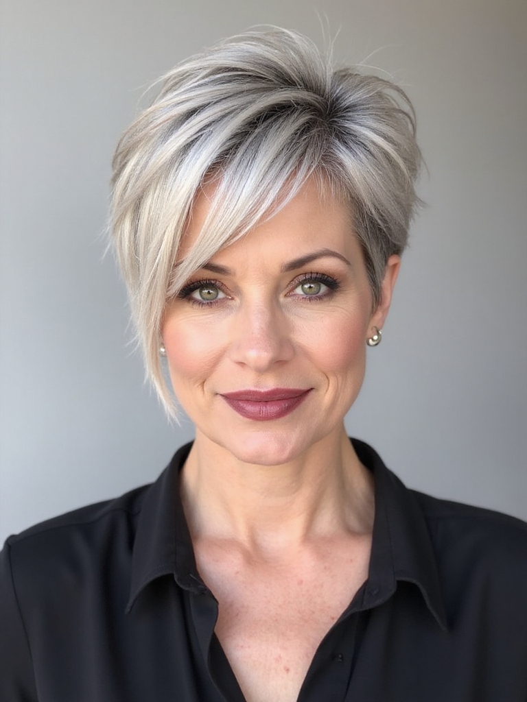 feathered pixie with bangs