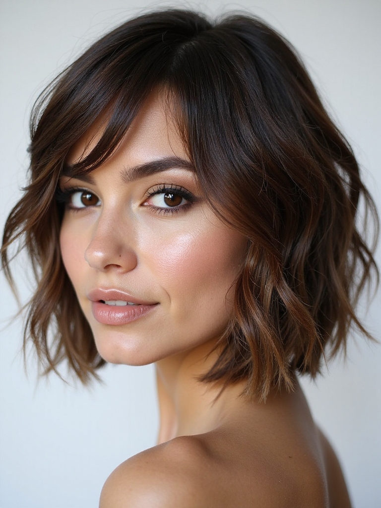 Feathered razor-cut shag bob